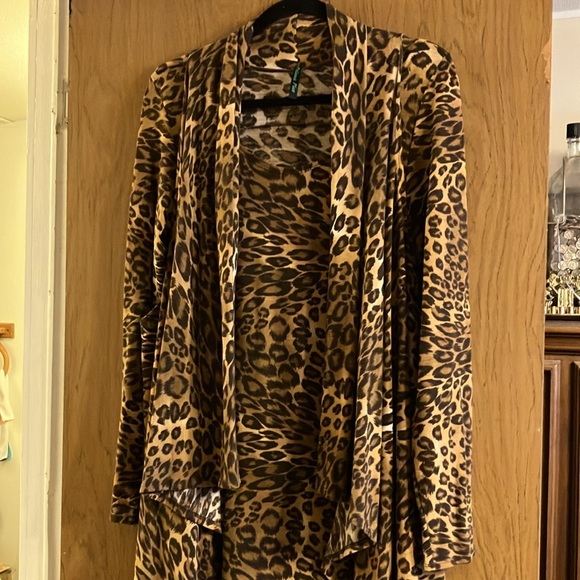Animal Print long sleeved dress with attached matching sleeveless over vest - Picture 2 of 5
